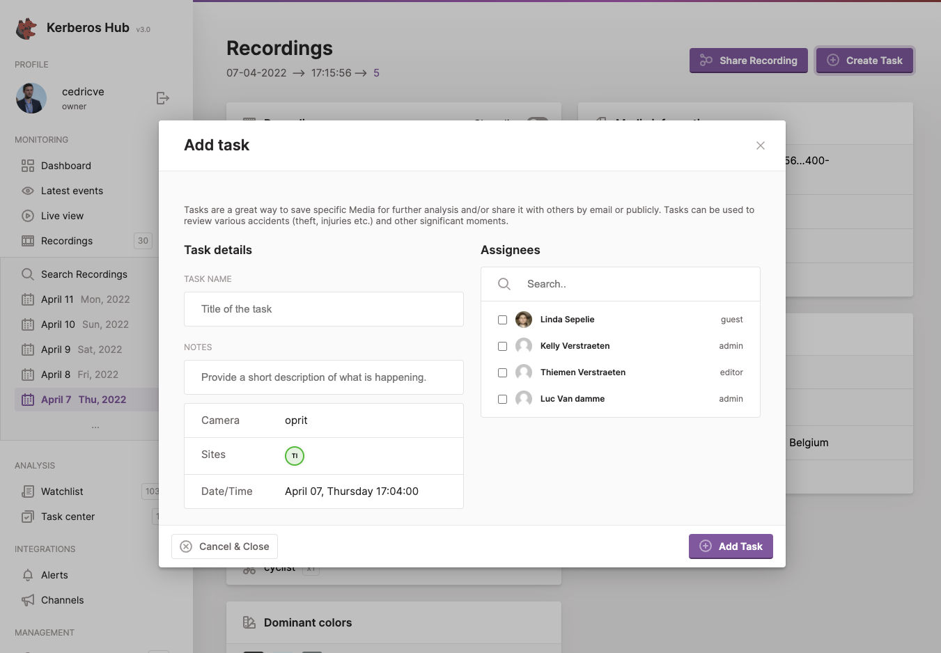 By creating a case, the recording is copied to the archive storage provider in Vault.