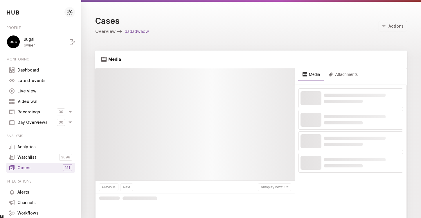 The dedicated case detail page with the Actions menu open in the top-right.