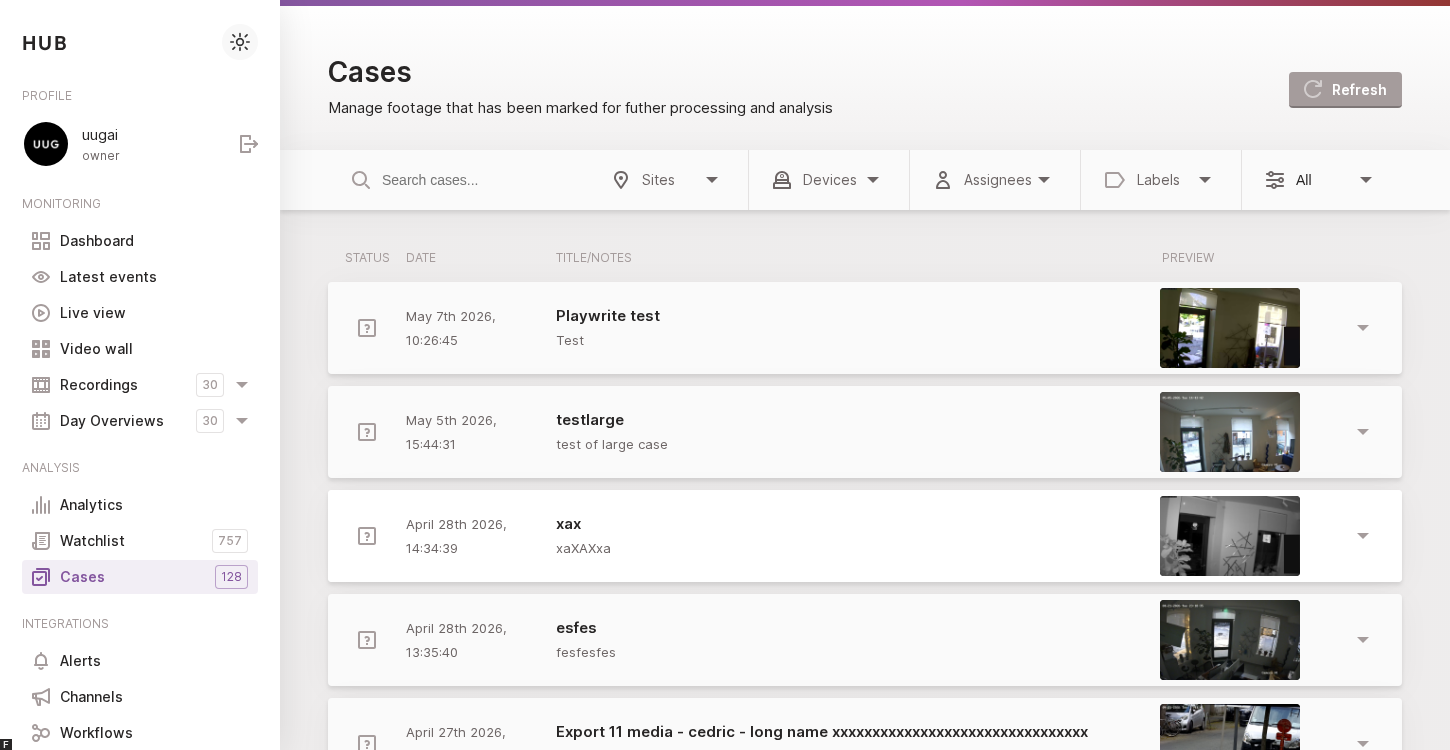 The cases overview lists every case in your account.