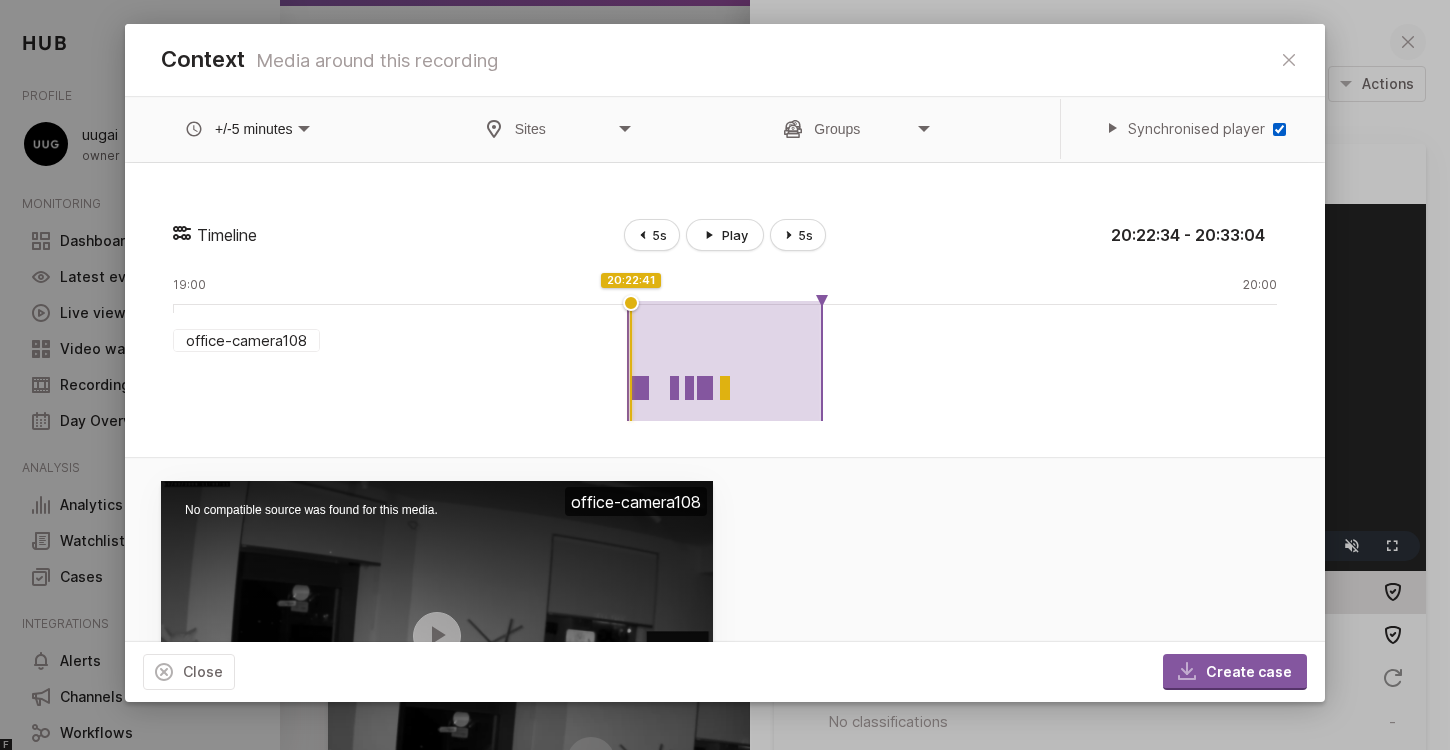 The Context overlay shows recordings around the selected one on a timeline.
