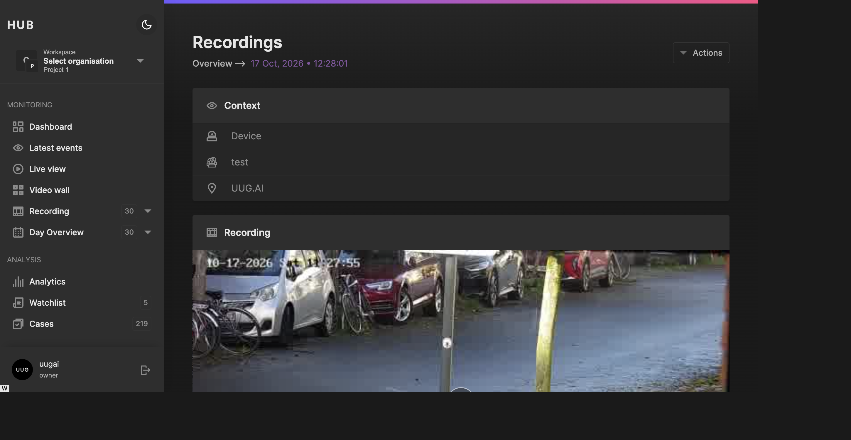 The dedicated recording detail page with playback and analysis information.