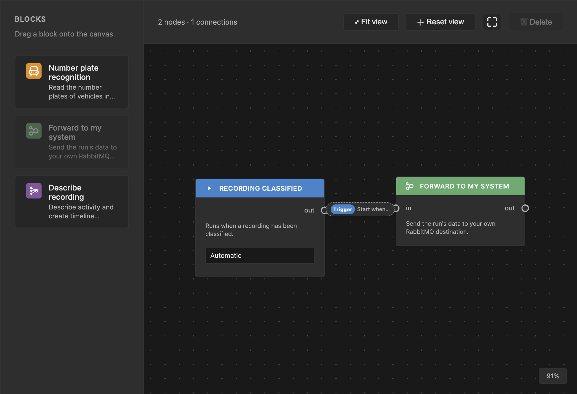 Live Hub designer with Recording classified connected to Forward to my system